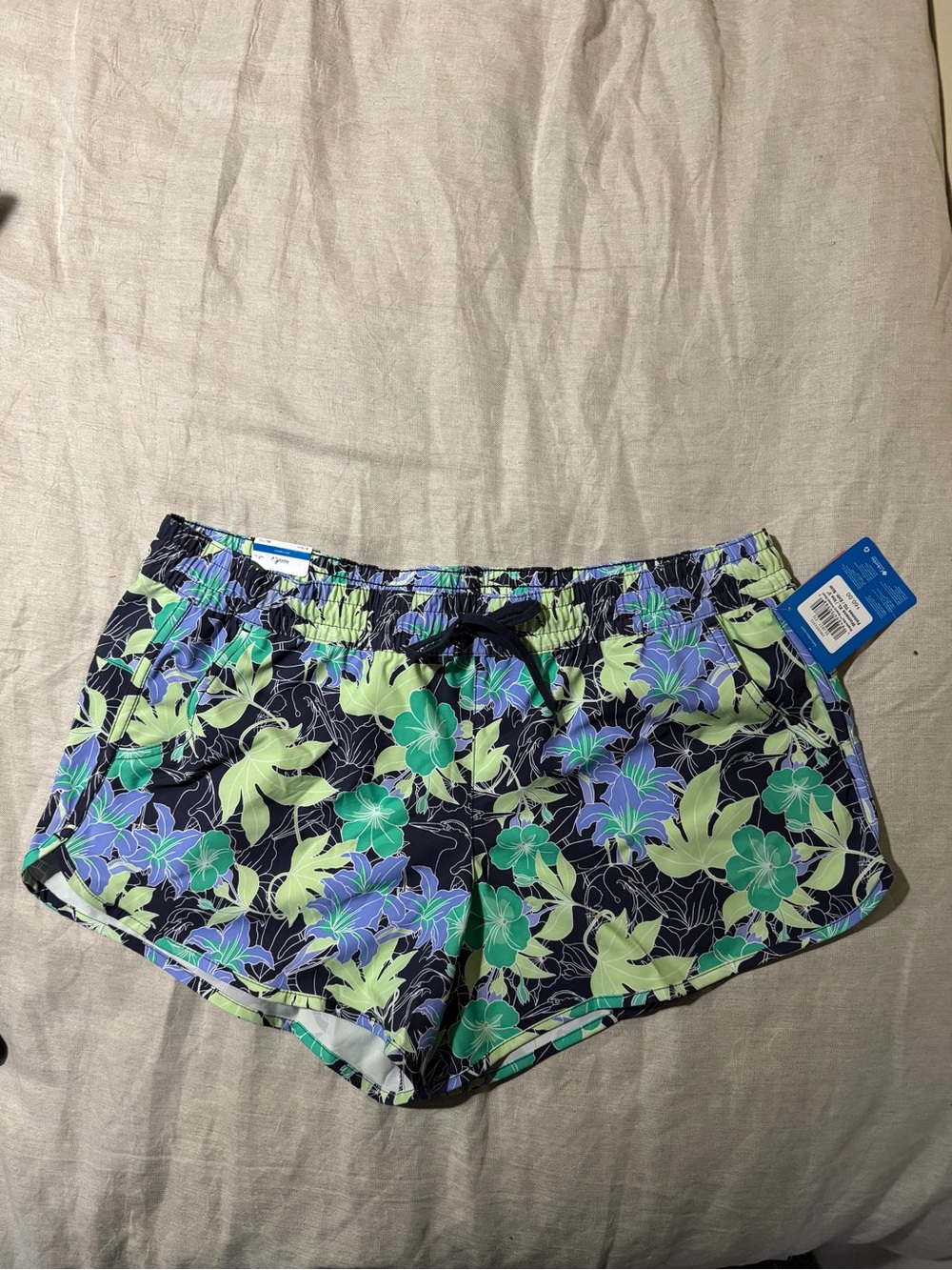 Columbia Navy Floral Athletic Swim Shorts - Green & Lavender Print Size XL Nwt